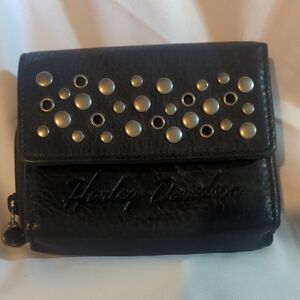 Harley-Davidson Black Leather Wallet with Silver Studed Accents